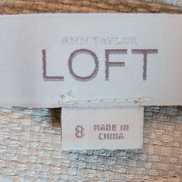 Ann Taylor Loft Tan Burlap Textured Linen Blend Navy Striped A-line Skirt Sz 8 - Picture 4 of 9